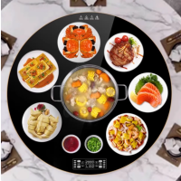 先科火锅圆形暖菜板电热饭菜保温板电动转盘家用多功能加热垫+80cm黑色电陶炉