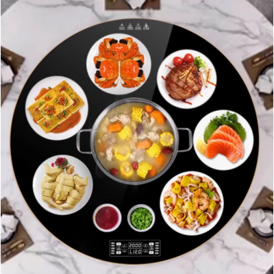 先科火锅圆形暖菜板电热饭菜保温板电动转盘家用多功能加热垫+80cm黑色电陶炉