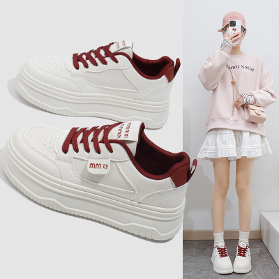 秋季小白鞋新款韩版ins女学生厚底增高皮面透气休闲鞋