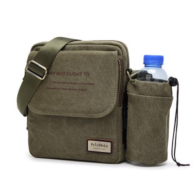 新款男士斜挎包单肩包多功能帆布包男包商务男布包韩版休闲学院复古包-定制大号军绿色大号军绿色