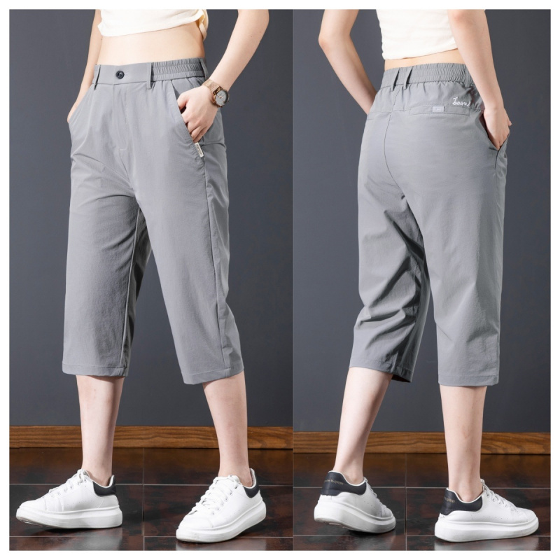 高端夏季男女同款冰丝七分裤直筒宽松薄款中青年通勤百搭七分中裤