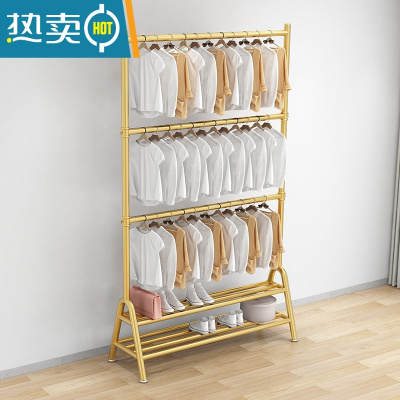 敬平双层晾衣架落地折叠卧室内宿舍出租房挂衣杆上下两多层衣帽收纳架 金三层双板长150高可调180到260