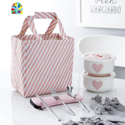 陶瓷便当盒饭盒学生女可爱餐盒带盖餐具易清洗微波炉专用食堂简约 FENGHOU 2个火烈鸟A款+保温袋+餐具