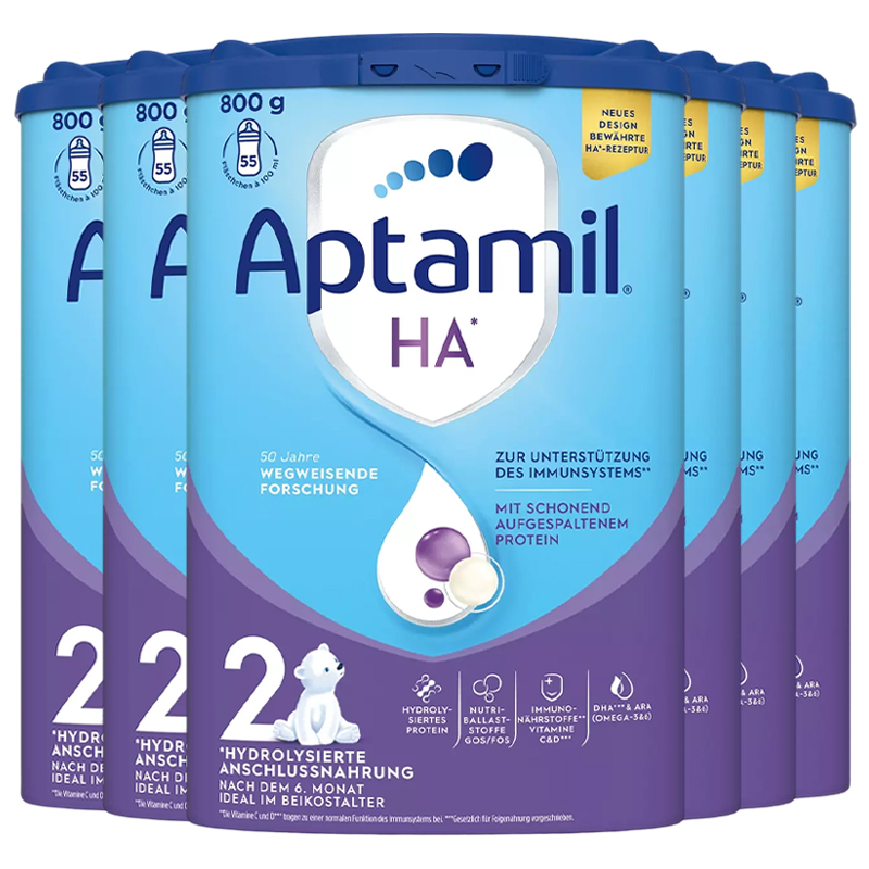 [6罐装]Aptamil德国原装进口爱他美HA适度水解2段6个月以上婴儿配方奶粉800g