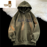 YANXU胖胖哥连帽卫衣男秋季字母胶印上衣大码宽松胖子港风潮牌ins外套