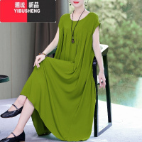 YIBUSHENG妈妈棉绸连衣裙女季时尚宽松加肥加大码中老年垂感显瘦外穿裙子
