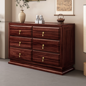 青木川 新中式实木五斗柜客厅主卧室小户型储物柜床尾柜床头落地矮柜置物架抽屉式收纳柜别墅玄关柜门厅柜 六斗柜 120x40x76cm