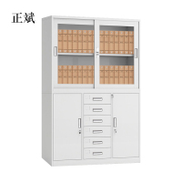 正斌钢制文件柜铁皮档案凭证柜办公财务资料柜中六斗上玻璃移门柜