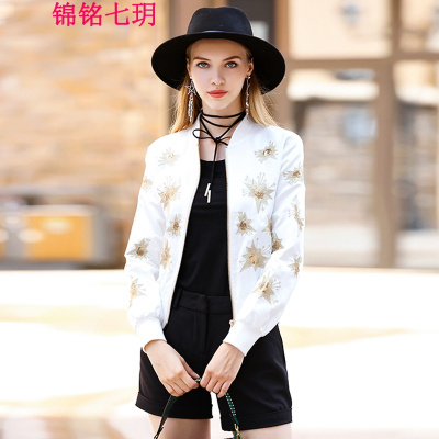 锦铭七玥棒球衫星星短款外套长袖新款秋短外套夹克刺绣棒球服女67