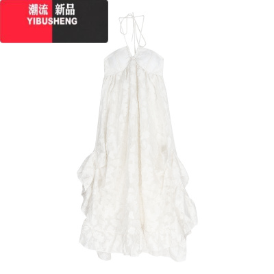 YIBUSHENG法式挂脖连衣裙女季海边度假风大露背长裙仙气质宽松a字裙子