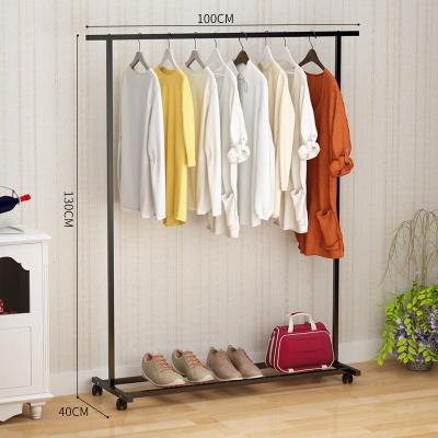 室内晾衣架落地单杆晒衣架卧室挂衣架阳台晾衣杆简易衣服架子家用 1米带轮黑