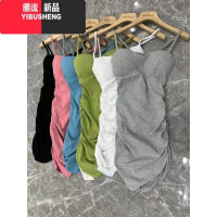 YIBUSHENG欧美带胸垫黑色吊带连衣裙女显瘦性感内搭露肩抹胸褶皱包臀短裙子