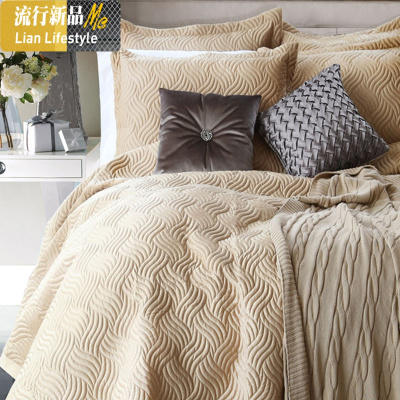 香槟色夏凉被双人绗缝被床盖 欧式空调被 三维工匠被子