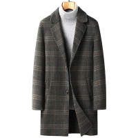 秋冬潮流格子双面呢羊毛大衣男士加厚中长款毛呢大衣风衣呢子外套