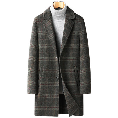 秋冬潮流格子双面呢羊毛大衣男士加厚中长款毛呢大衣风衣呢子外套
