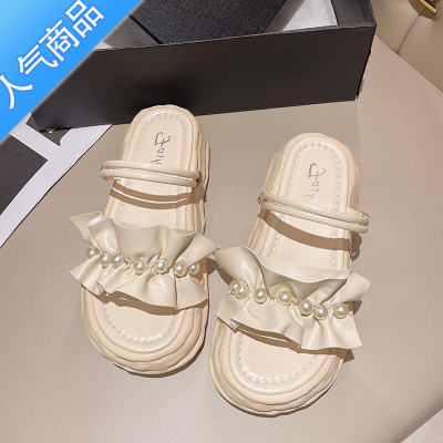 SUNTEK两穿凉鞋女2023年新款夏季百搭网红仙女风小众厚底珍珠凉拖鞋