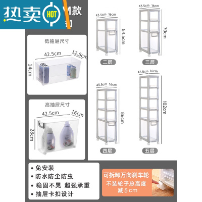 敬平厨房冰箱边侧20cm落地可移动超窄卫生间缝隙收纳储物柜收纳层架收纳架