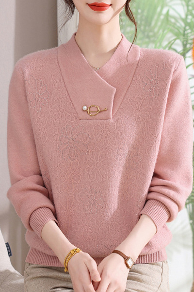 新款妈妈上衣时尚针织中老年人洋气针织衫中年小衫女冬季保暖加绒