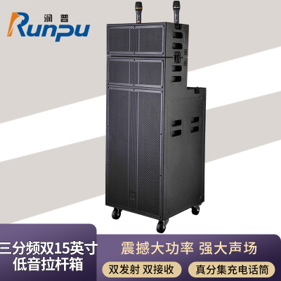润普Runpu会议扩声拉杆音箱三分频双15英寸低音野外作训户外扩音带话筒专业拉杆音响音箱RP-S-GLG15S