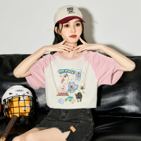 [1.5折价45元]唐狮早春t恤纯棉撞色插肩袖圆领短袖女生夏季纯棉新款上衣sz