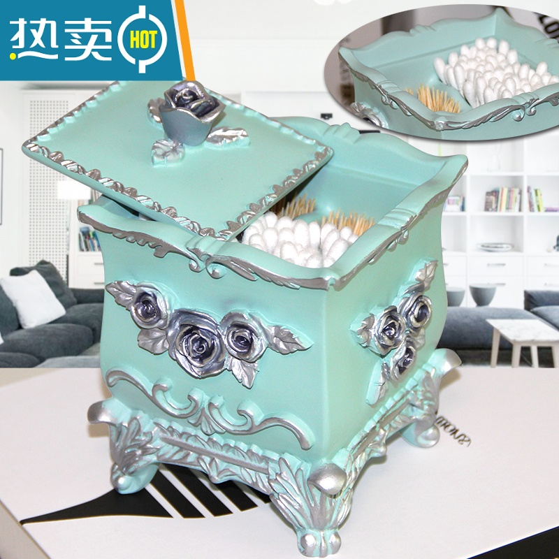 敬平牙签盒家用手压式牙签筒轻奢创意便携式简约收纳盒棉签盒收纳 翠绿色 玫瑰天蓝色二合一