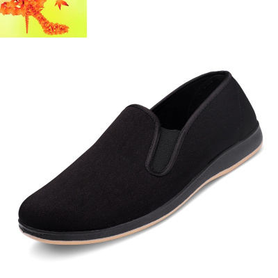 老北京布鞋男中老年平底一脚蹬休闲透气爸爸防滑软底方口黑色单鞋 简