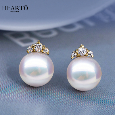 海瞳珍珠耳钉女18K金韩版时尚精致耳饰正圆白色日本海水小灯泡耳饰珠宝节日礼物送女友珍珠首饰