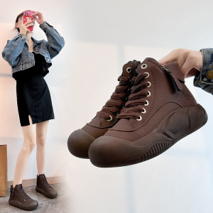 秋季新款透气ins潮韩版皮面鞋女学生街拍跑步运动休闲鞋