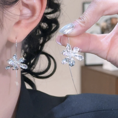 新中式鸢尾花长款流苏耳环2025新款高级感轻奢耳钩气质耳饰女送女朋友老婆情人节七夕生日礼物