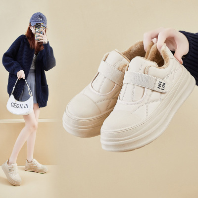 内增高冬季加绒小白鞋新款韩版ins女学生保暖休闲鞋