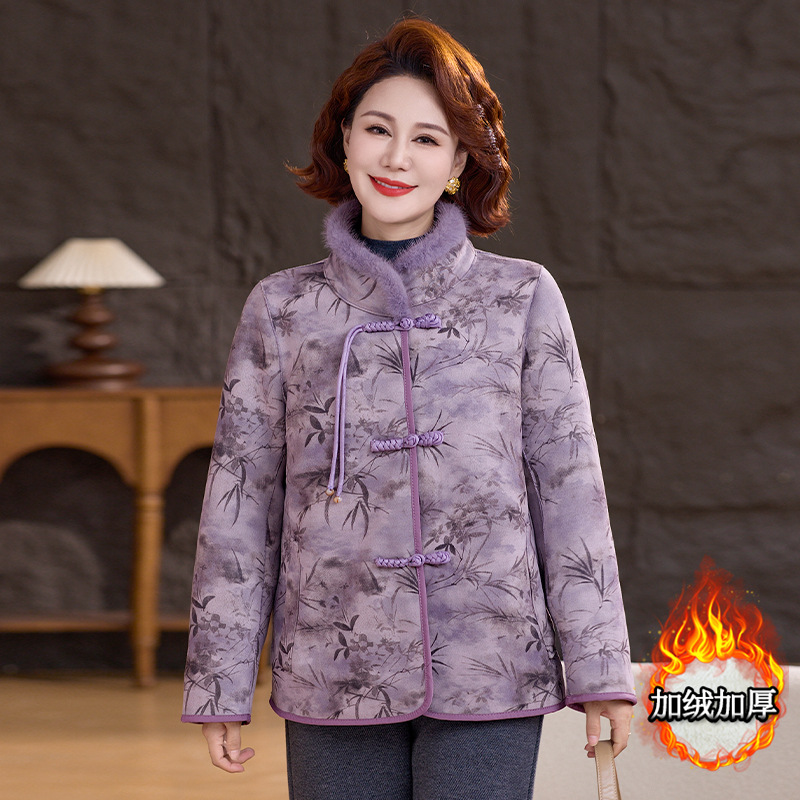 新款妈妈装棉衣加绒保暖冬季中老年衣服40-60岁双面穿大衣古风女