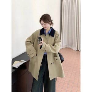 韩系高级感撞色翻领风衣外套女年秋季新款休闲小个子短款大衣