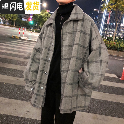 HLCOMAN秋冬加厚外套男韩版潮宽松百搭帅气毛呢风衣男中长款呢子大衣男潮风衣