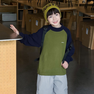 童酷男童冬款百搭小鱼刺绣宝宝T恤拼色半高领加厚儿童打底衫