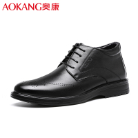 奥康男鞋冬季棉鞋牛皮加绒保暖皮鞋布洛克高帮鞋皮毛一体休闲棉皮鞋