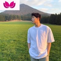 七斓夏季男士五分袖男宽松白色潮流半袖港风中袖体恤上衣短袖T恤
