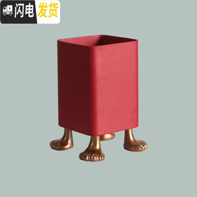 三维工匠[空之喵喵]北欧个性创意猫爪简约铁艺笔筒ins创意时尚可爱办公室 方形*刷筒*红色