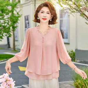 2026年轻薄款妈妈装夏装衣服时50简约中老年女士休闲上衣时尚套头