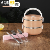 三维工匠多层保温饭盒带盖不锈钢成人便当2格学生3分隔上班族便携手提餐盒 北欧粉2层[送餐具]
