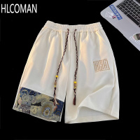 HLCOMAN潮牌卡通拼接刺绣运动五分裤男复古夏季痞帅宽松百搭休闲男生短裤