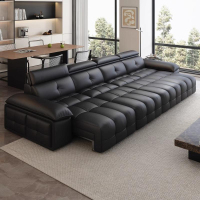 虔度头层牛皮三人沙发简约北欧大户型客厅现代家居多功能电动按摩带脚托设计