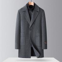 中老年二件套双面呢羊毛大衣秋冬新款双领羽绒脱卸内胆羊毛大衣男