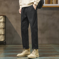 春夏舒适休闲裤男 黑色直筒卷边裤 工装风百搭长裤 小直筒学生裤