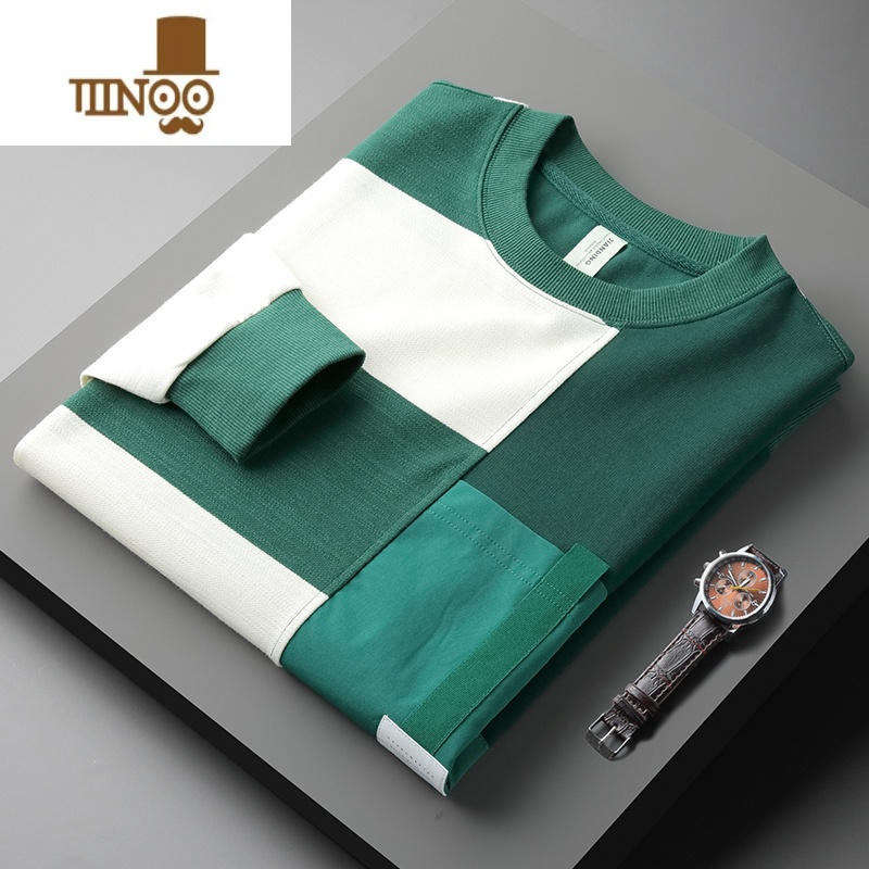 YANXU2023拼接条纹卫衣男长袖潮流时尚帅气圆领套头高端上衣男t恤