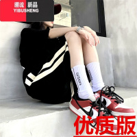 YIBUSHENG日系复古阔腿运动短裤女chic五分裤季韩版潮慵懒宽松直筒休闲裤