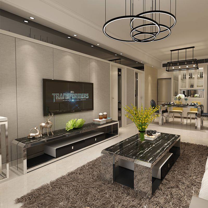 大理石电视柜茶几组合套装现代简约不锈钢玻璃家用地柜客厅小户型