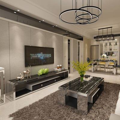 大理石电视柜茶几组合套装现代简约不锈钢玻璃家用地柜客厅小户型