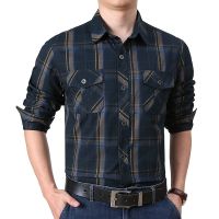 JPDUN春秋新款长袖衬衫男青年格子衬衫新款大码休闲工装上衣潮