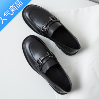 SUNTEK英伦风小皮鞋女2023新款百搭平底春秋单鞋一脚蹬马衔扣乐福鞋
