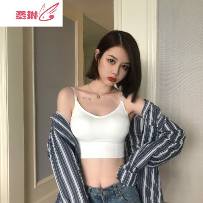 新款韩版弹力带胸垫螺纹细肩带背心式内衣学生内搭美背抹胸女费琳